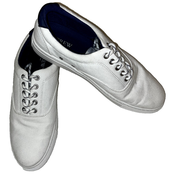 J. Crew Mens Explorer Sneakers 9.5 White Canvas Low Top Lace Up Streetwear - Picture 1 of 7